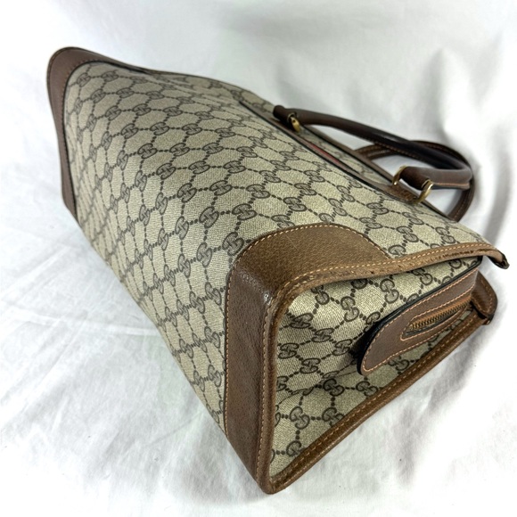 80's GUCCI Canvas Brown Leather GG Web Ophidia Boston Doctor Bag Made in Italy - Picture 6 of 17